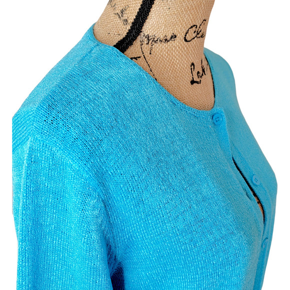 JOSEPHINE CHAUS Women's Vibrant Crochet Button Front Cardigan Size Medium Blue - Picture 7 of 11